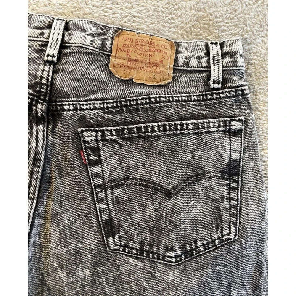 VTG ‘86 USA Levi's 501 Men's Jeans 38x32 Button Fly Black Gray Acid Wash Denim